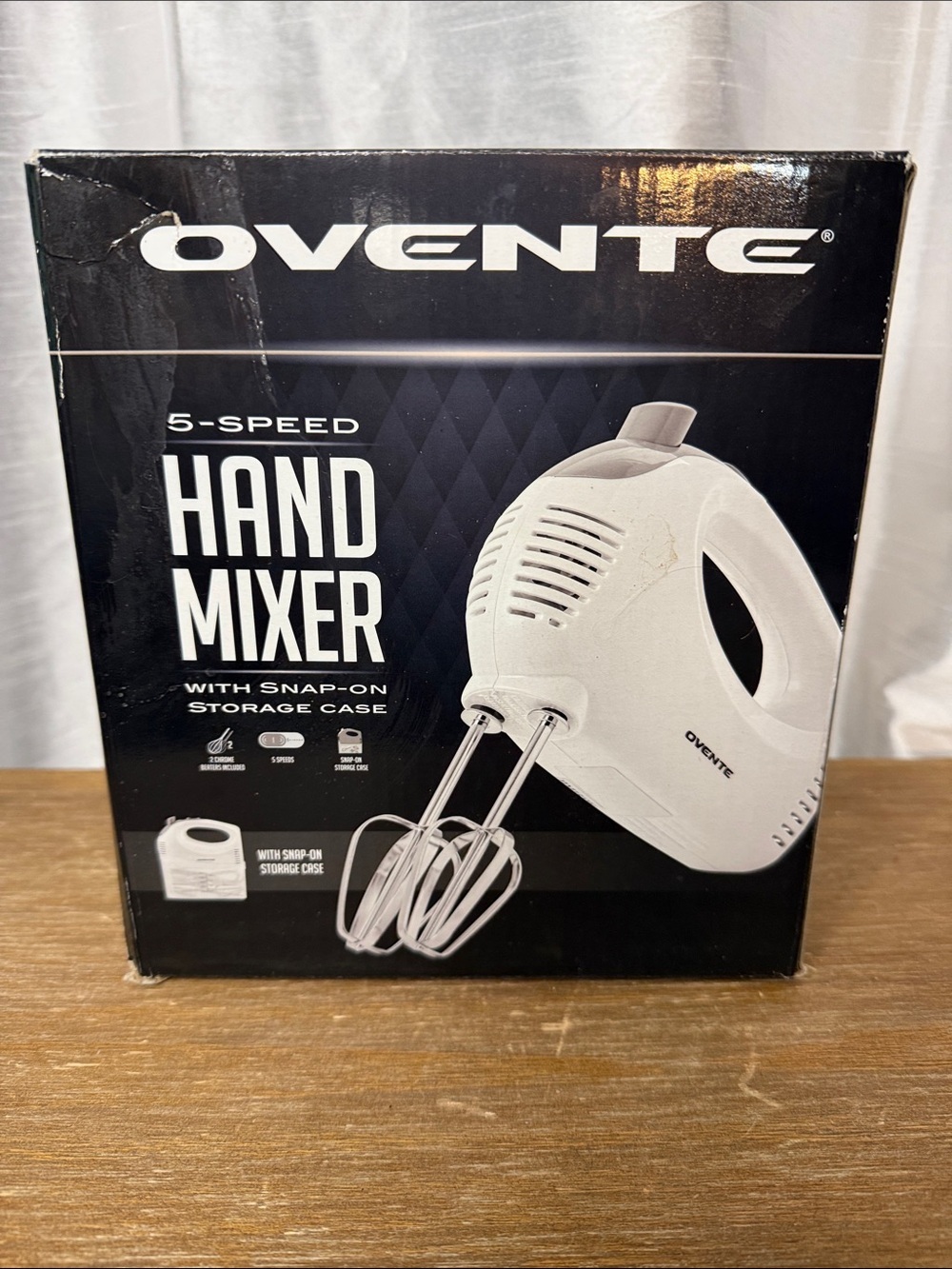 Ovente 5 Speed Hand Mixer Snap On Storage Case HM151 Series White New Open Box